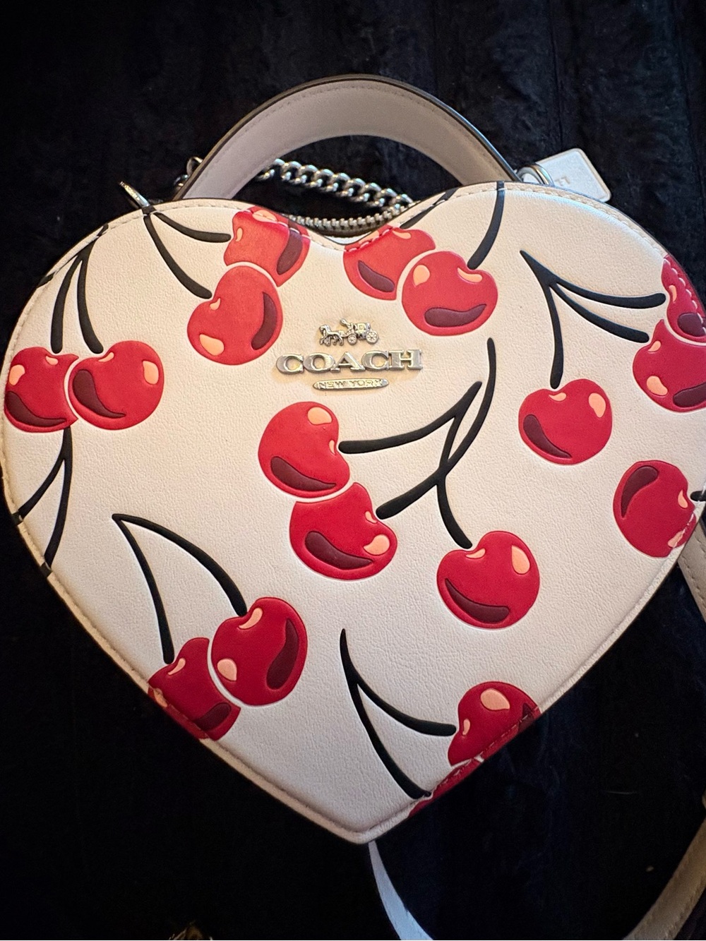 COACH White Heart Cherry Crossbody Bag with Red Accents